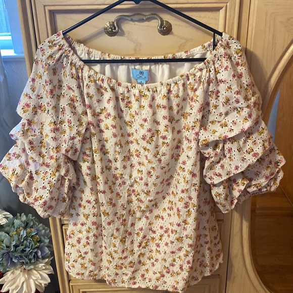 Eyelet Off The Shoulder Top - Picture 1 of 8